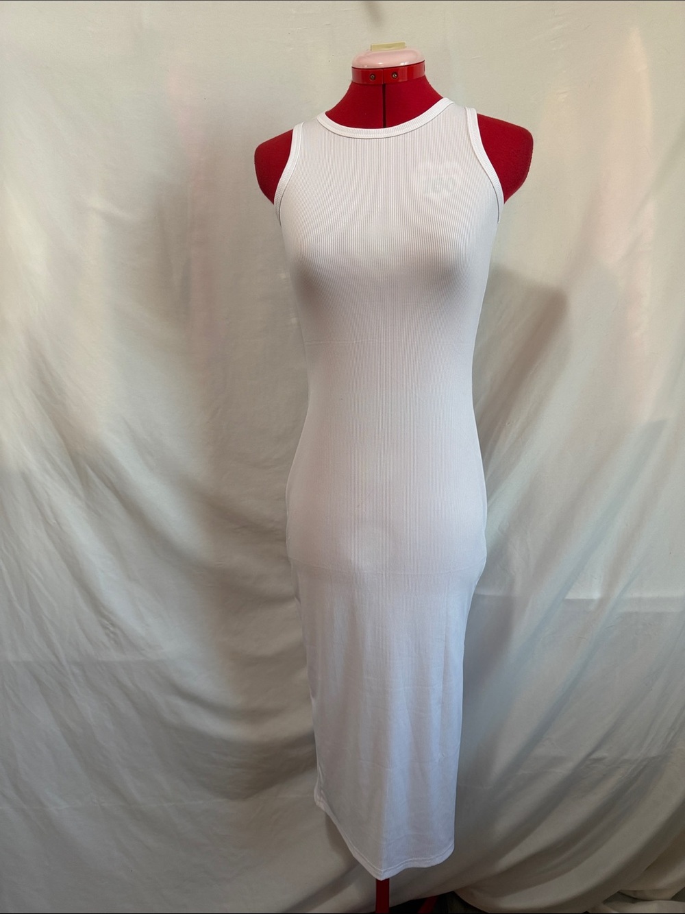 Sleeveless White Ribbed Maxi Tank Dress